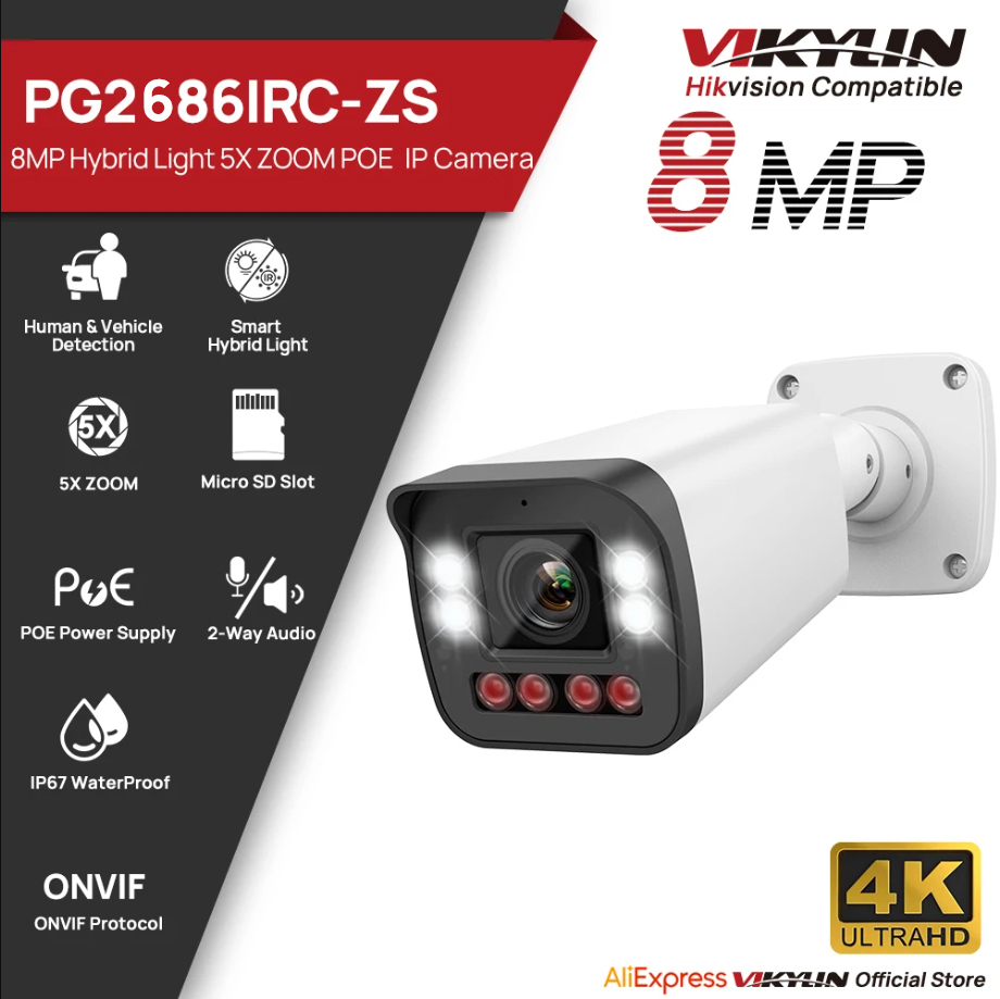 Home Security Hikvision - Câmera IP Bullet VIKYLIN 8MP com