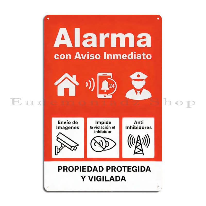 Home Security Alarm System - Placa de Metal Retrô com Sistema