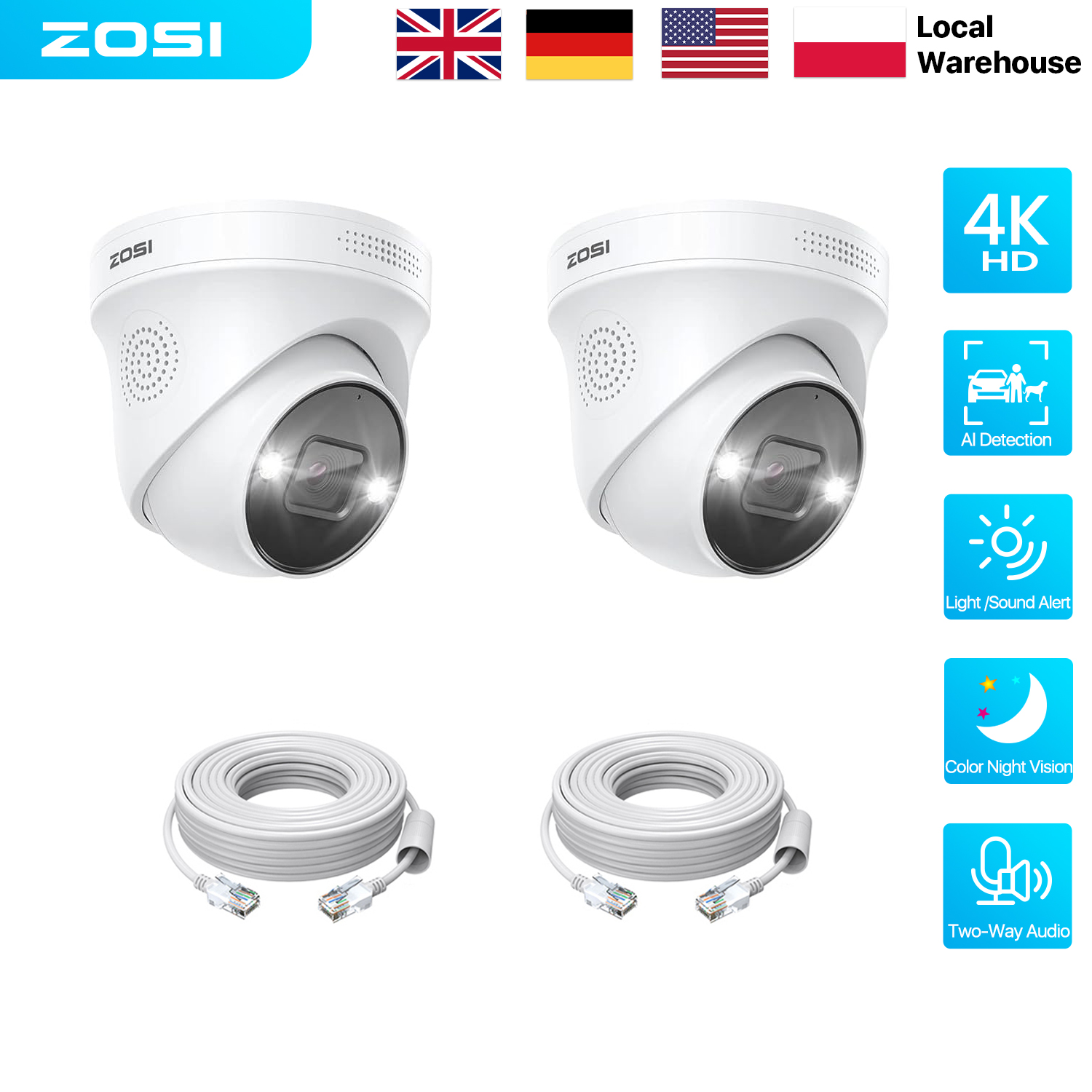 Home Security Ai - Zosi 8mp 5mp poe dome câmera