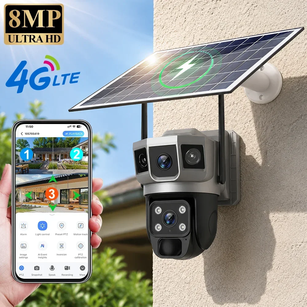 Home Security Ai - Câmera V380 4K com 3 telas,